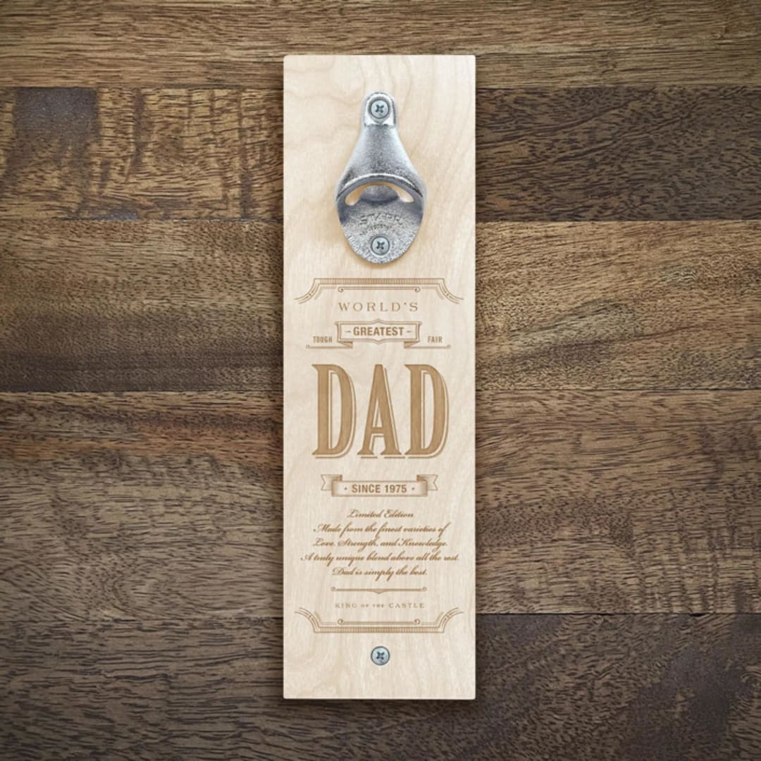 "Greatest Dad Bottle Opener" - Wine and Bar Tools in natural by Artificer Wood Works