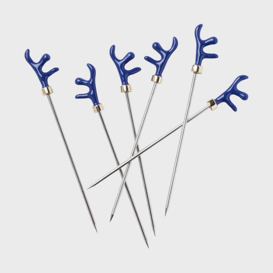 "Coral cocktail picks, blue" - Wine and Bar Tools in blue by Joanna Buchanan