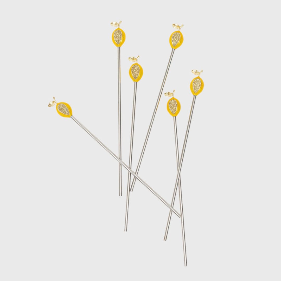 "Lemon swizzle sticks" - Wine and Bar Tools in yellow by Joanna Buchanan