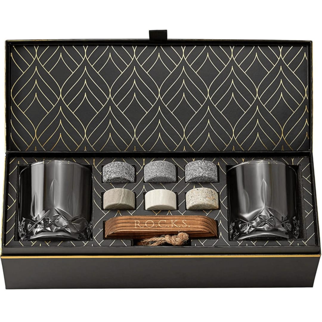"The Connoisseur's Set - Signature Glass Edition" - Wine and Bar Tools in black by ROCKS Whiskey Chilling Stones