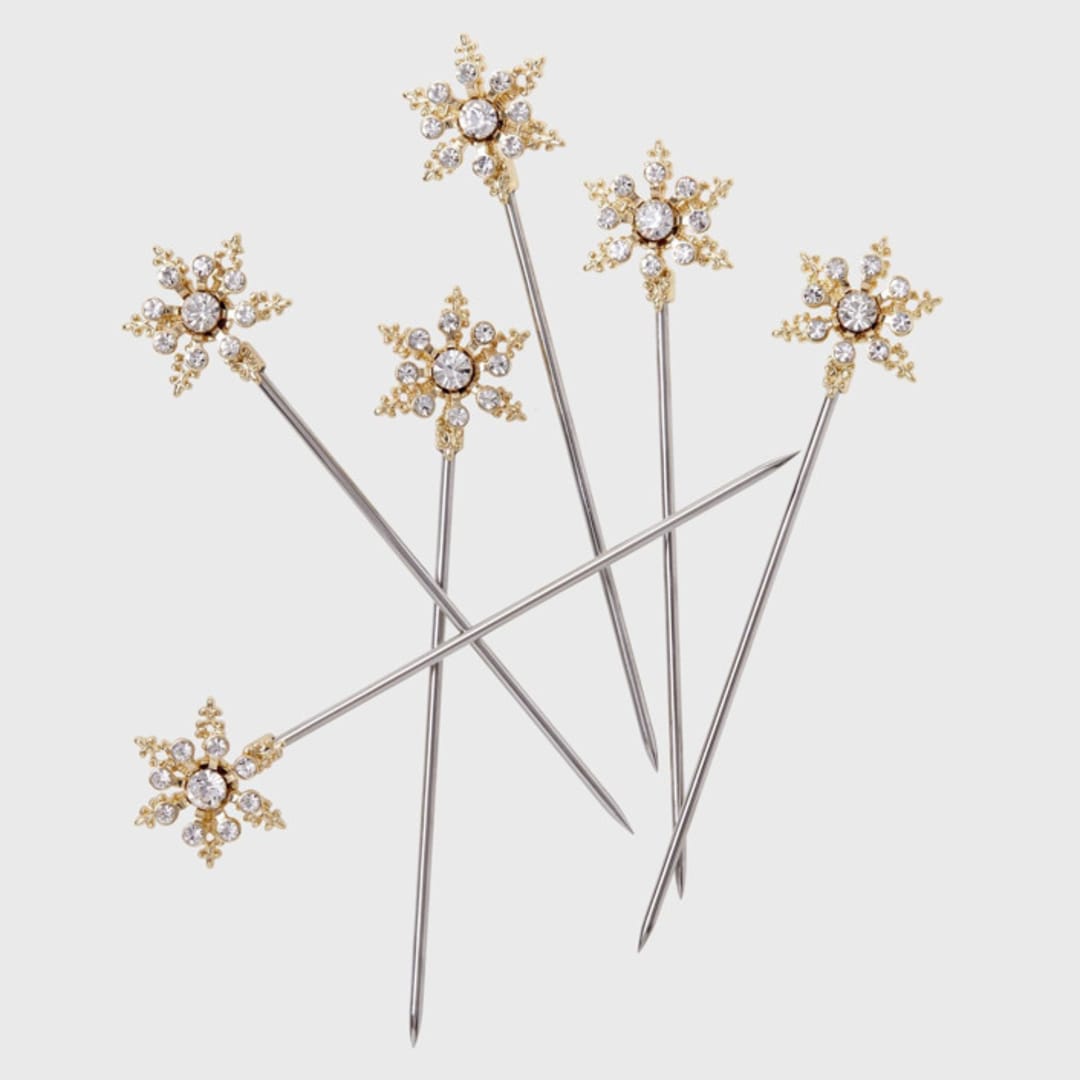 "Snowflake cocktail picks, crystal" - Wine and Bar Tools in gold by Joanna Buchanan