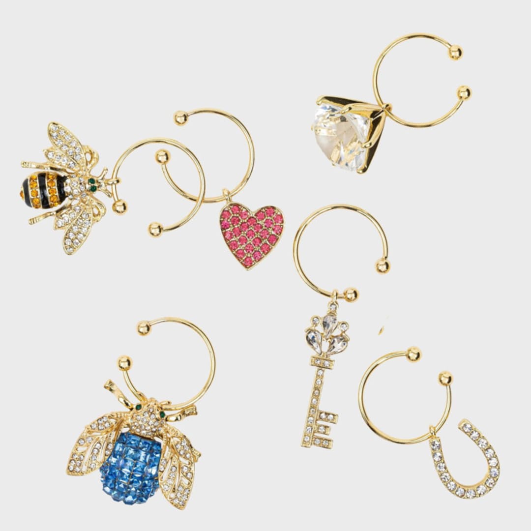 "Wedding wine charms" - Wine and Bar Tools in gray by Joanna Buchanan