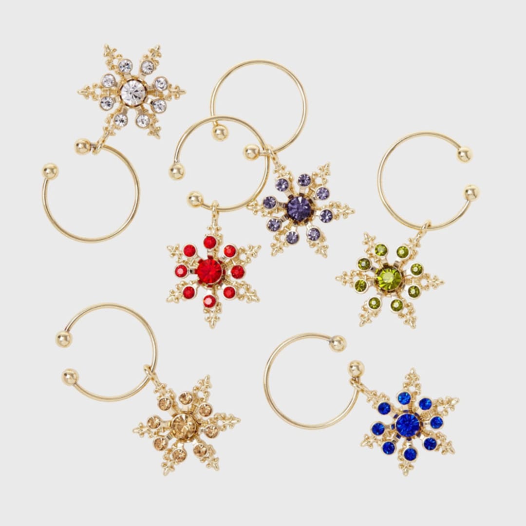 "Snowflake wine charms, jewel tones" - Wine and Bar Tools in multicolorassorted-colors by Joanna Buchanan