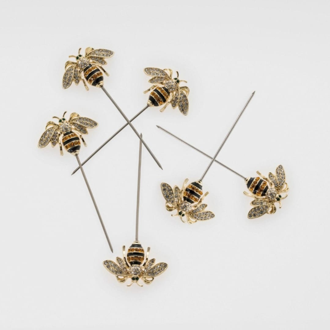 "Stripey bee cocktail picks" - Wine and Bar Tools in gold by Joanna Buchanan