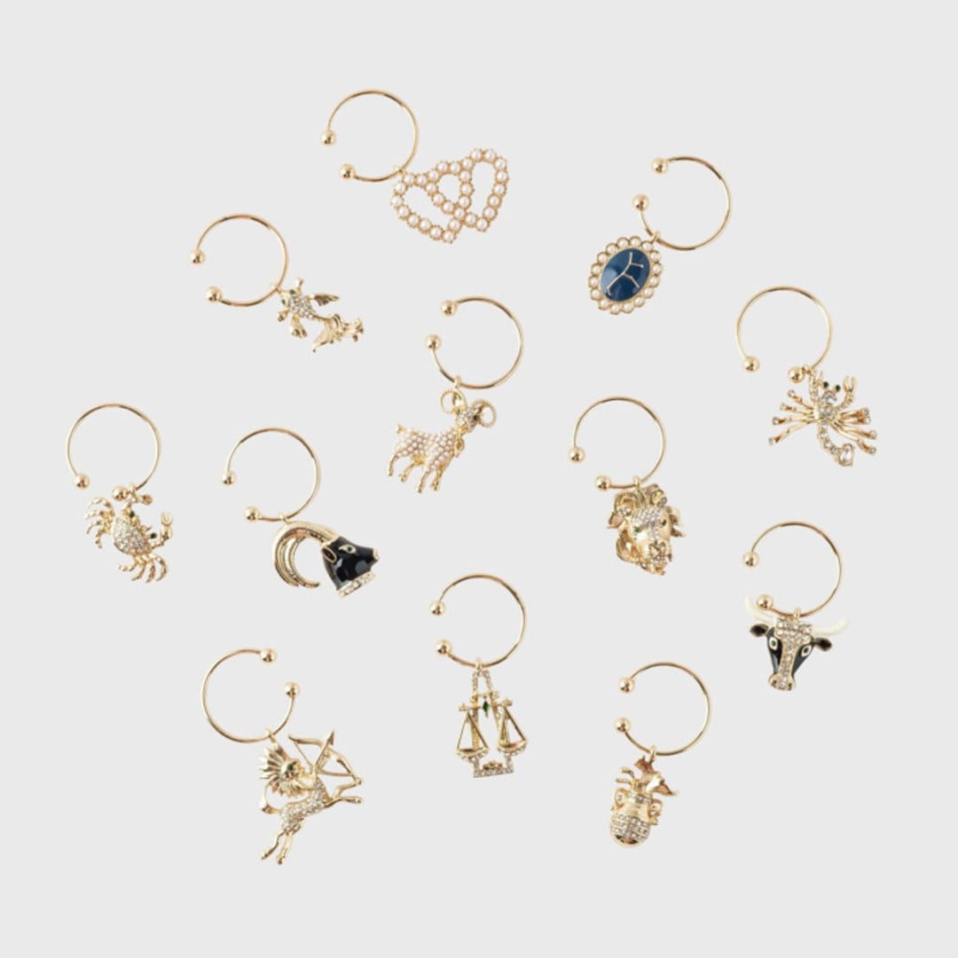 "Zodiac wine charm gift set" - Wine and Bar Tools in gold by Joanna Buchanan