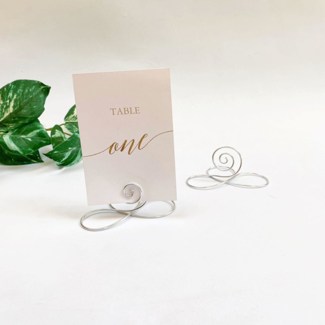 "Silver Wire Infinity Table Number Card Holder, Set of 5" - Centerpieces and Tabletop Decor in silver by JV Country Creations