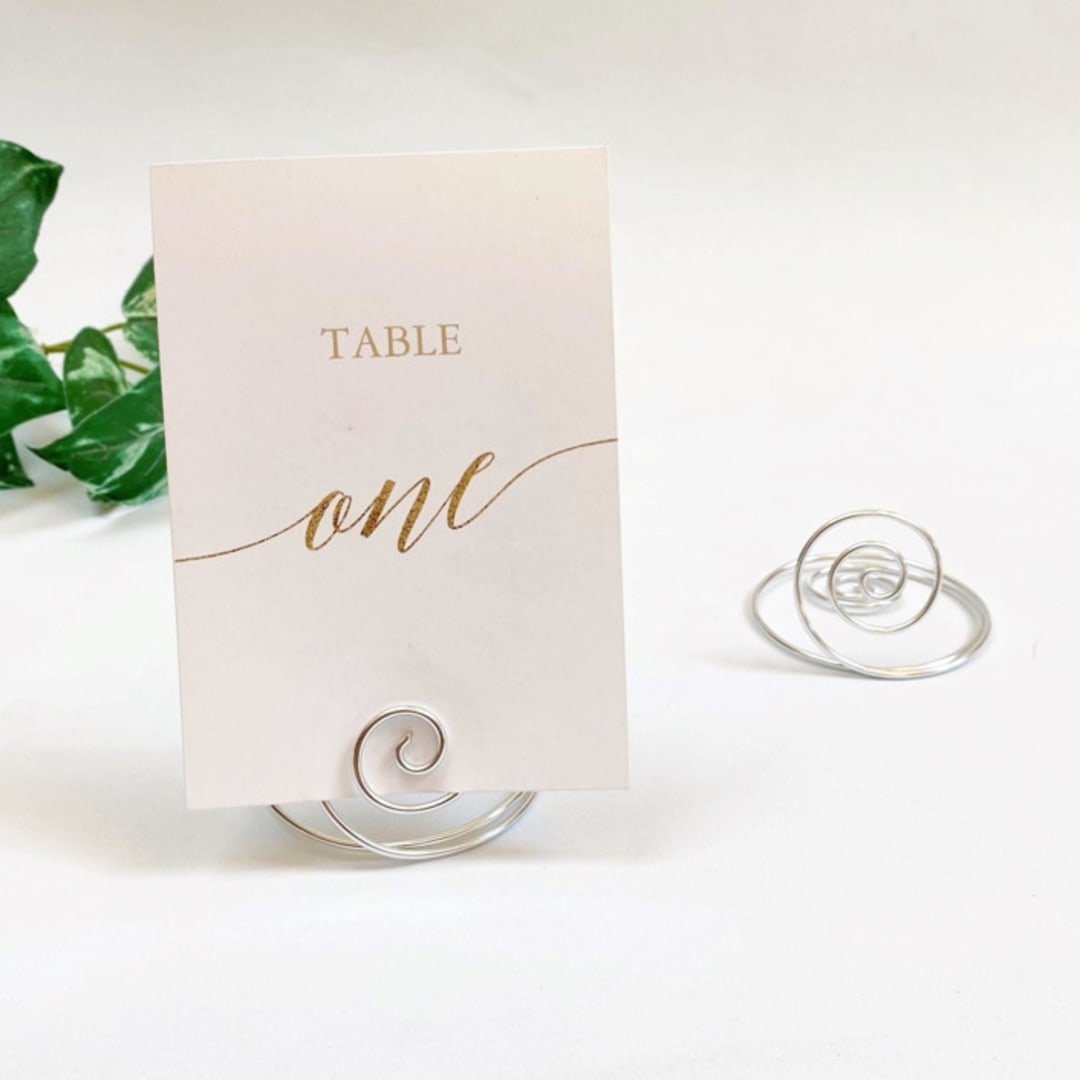 "Silver Wire Spiral Table Number Card Holder, Set of 5" - Centerpieces and Tabletop Decor in silver by JV Country Creations