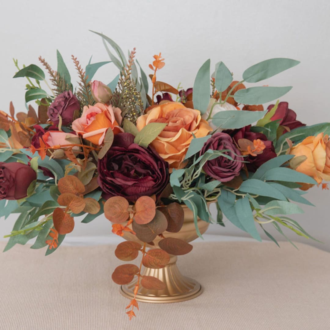 "Burgundy Orange Centrepiece" - Centerpieces and Tabletop Decor in red by Bird of Paradise OS