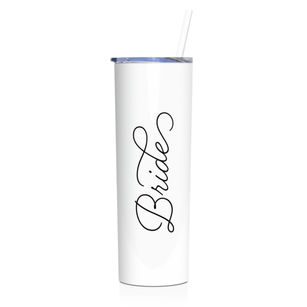 "Bride Tumbler | White | 20 Ounce Stainless Steel" - Gifts for the Bride in white by Leslie Berry