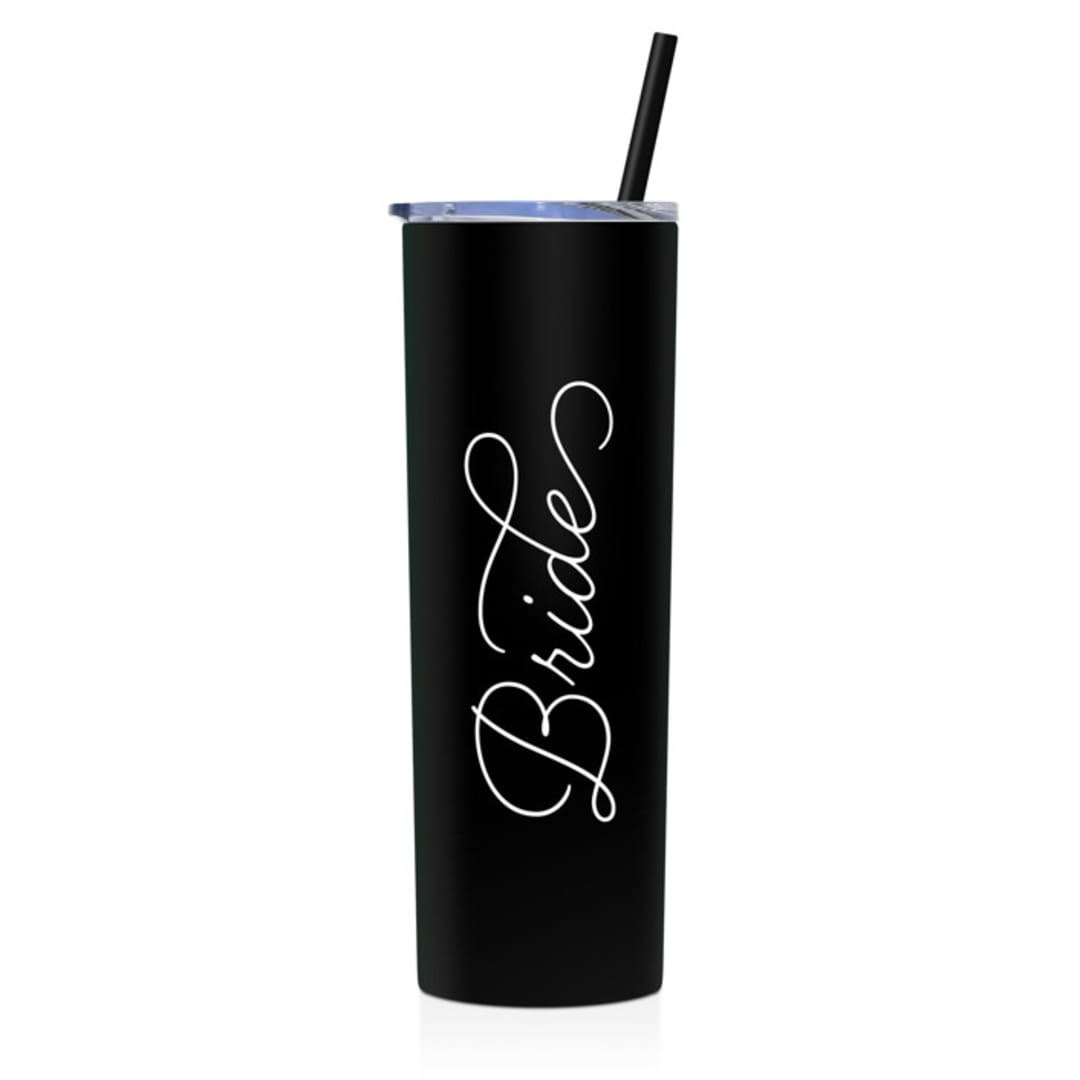 "Bride Tumbler | Black | 20 Ounce Stainless Steel" - Gifts for the Bride in black by Leslie Berry