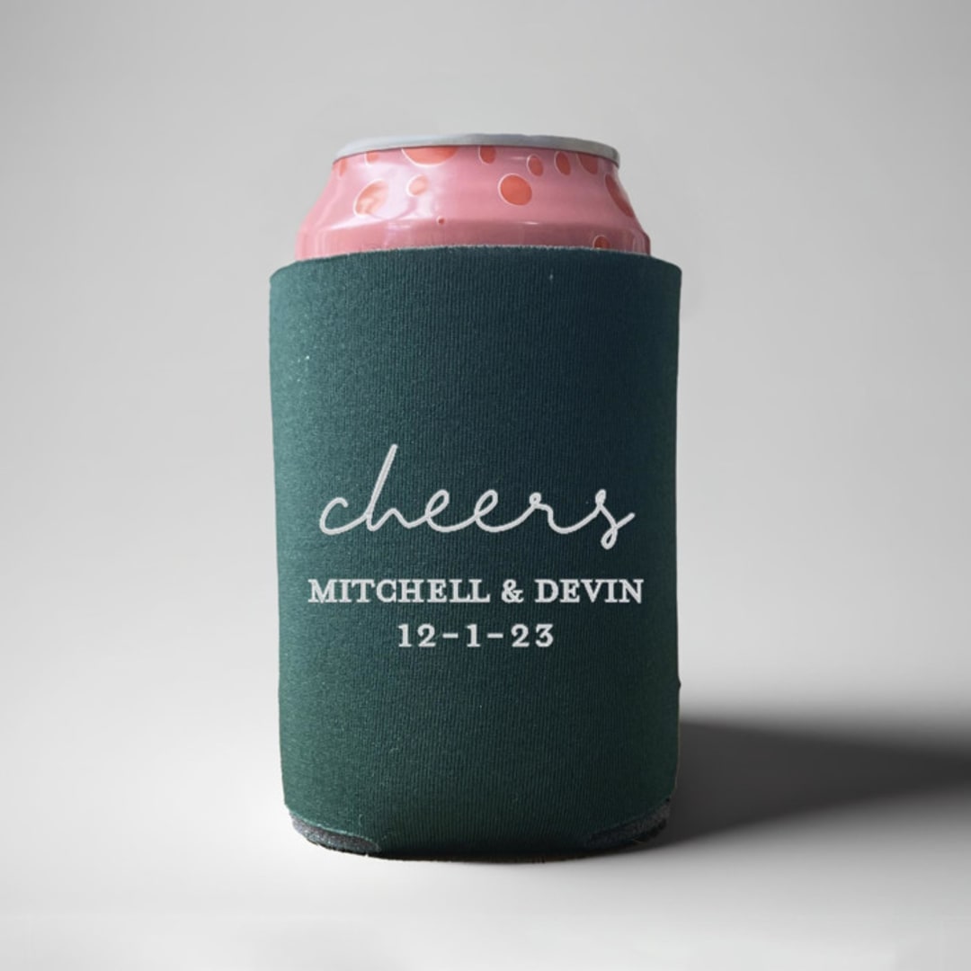 Custom Cheers to the new couple wedding can beer sleeves, set of 50