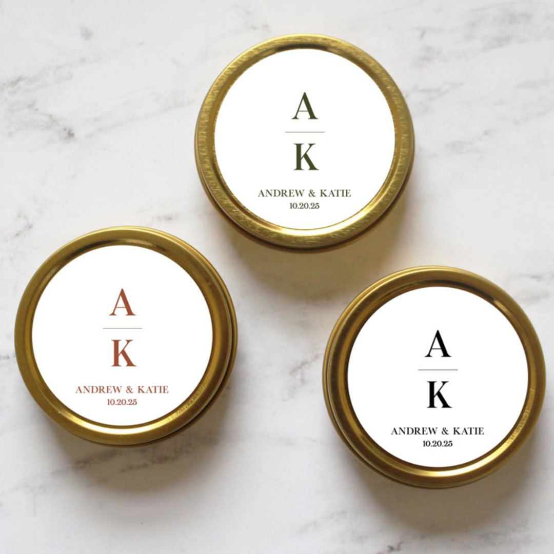 "4 oz Classic Initials Candle Wedding Favors | Set of 10" - Favors in gold by Aria Bella Candles