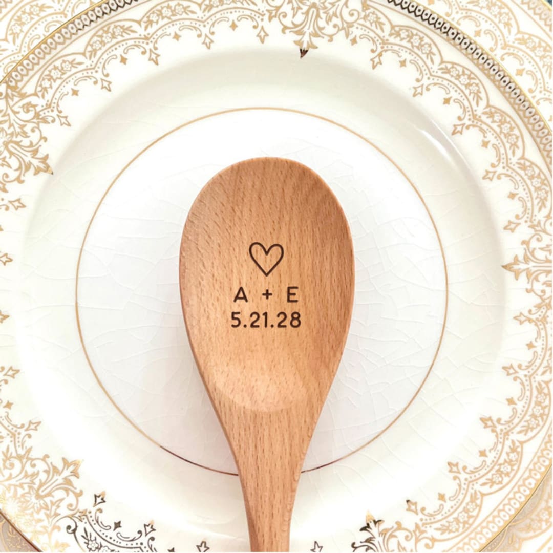 Wooden Spoon Wedding Favor | Heart With Initials- Set of 5