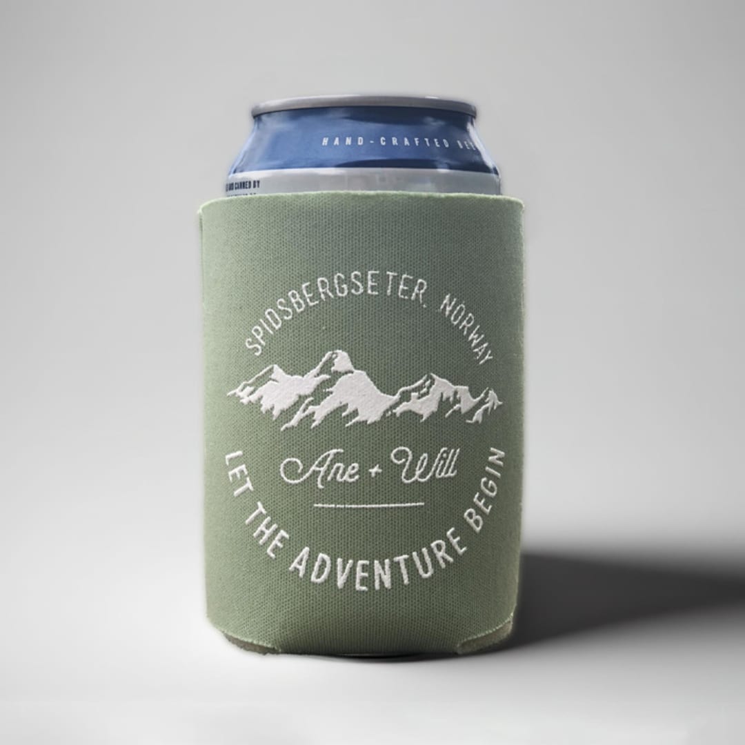 "Custom Mountain stamp can coolers, set of 50" - Favors in green by Rook Design Co