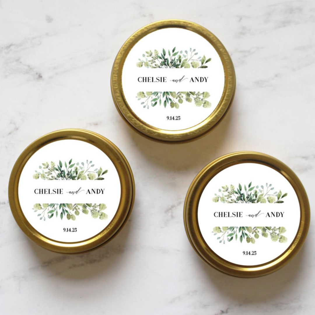 "4 oz Greenery Frame Candle | Set of 10" - Favors in gold by Aria Bella Candles