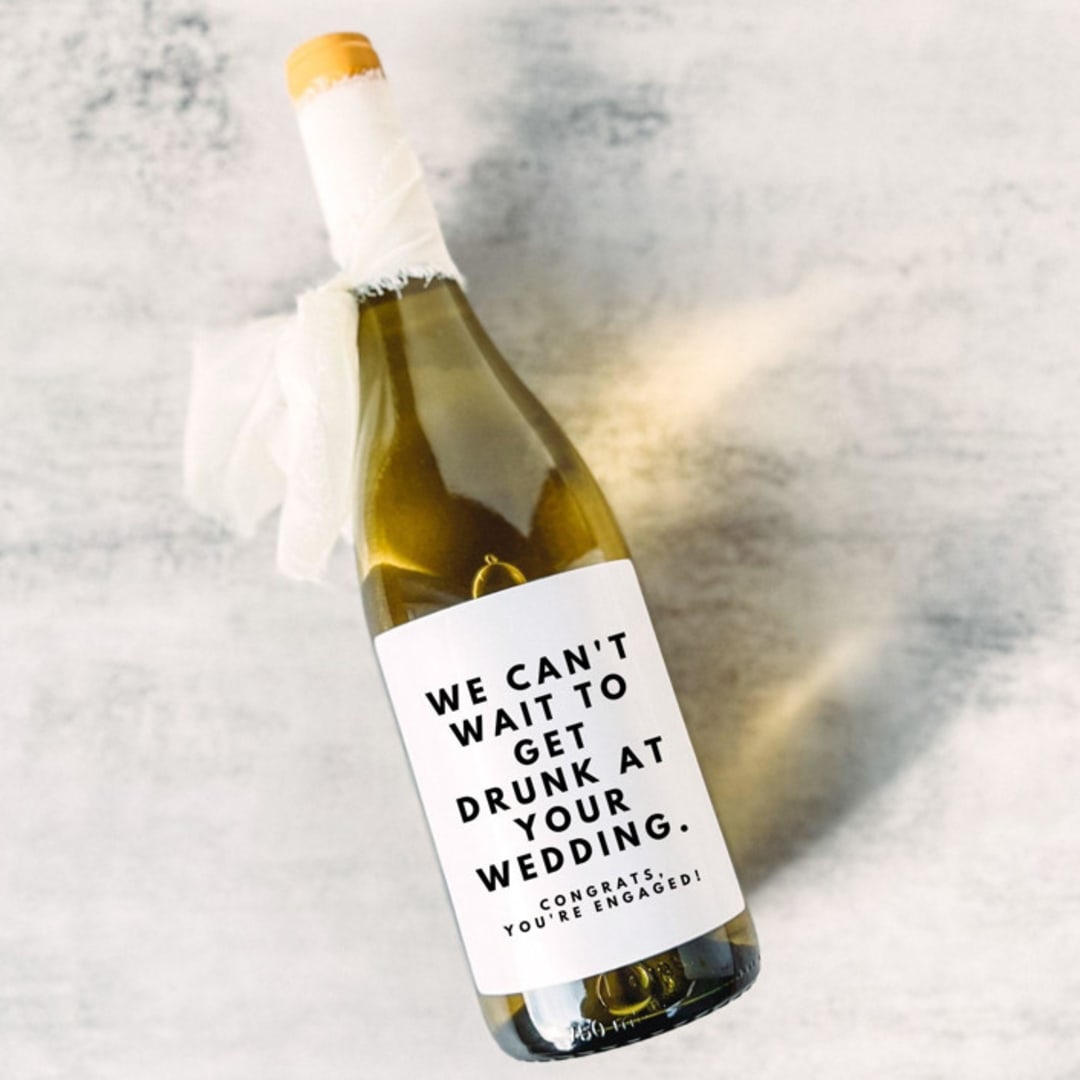 "Engagement Gift Wine Label | We can't wait to get drunk at your wedding" - Couple Gifts in black by The Pretty Little Mess