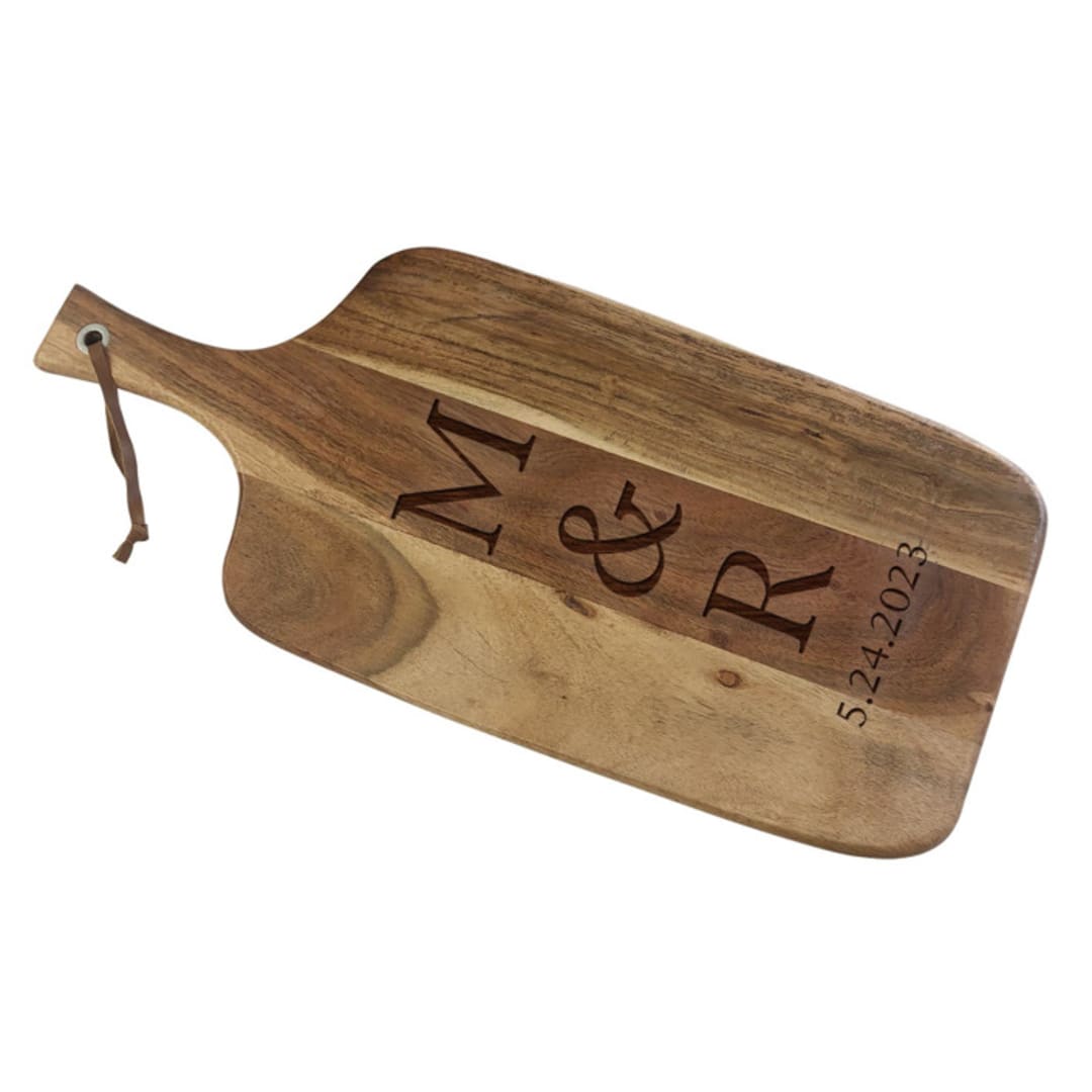 Engraved Couple's Initials Acacia Paddle Cutting Board