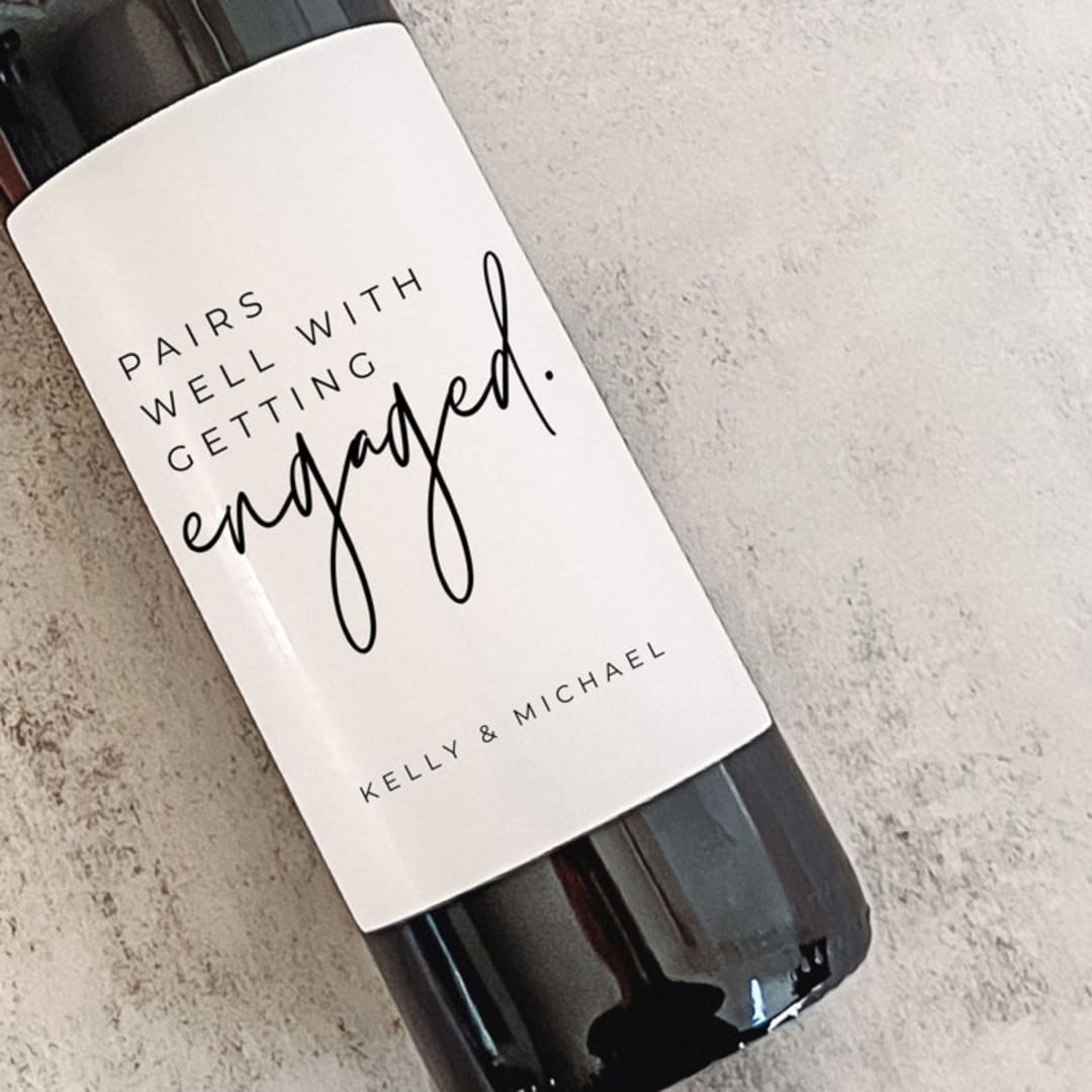 "Personalized Engagement Gift Wine Label" - Couple Gifts in beige by The Pretty Little Mess