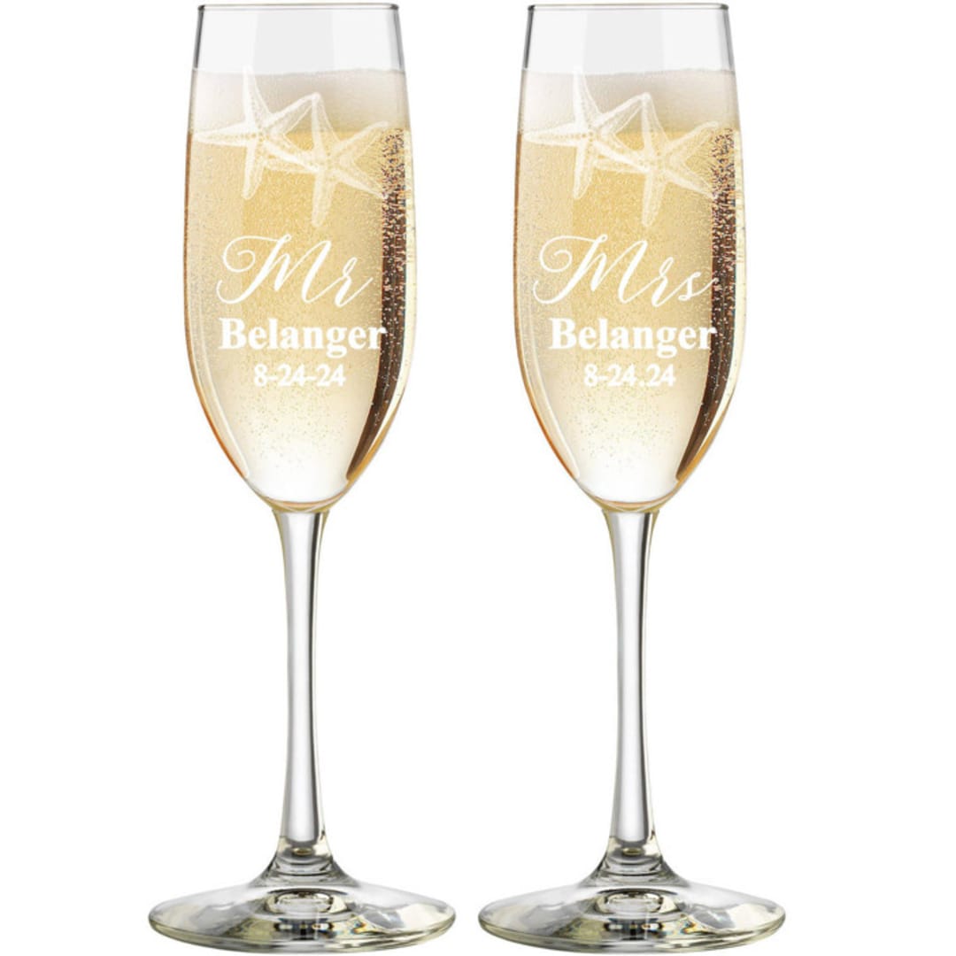 "Starfish Toasting Flutes - Set of 2" - Couple Gifts in clear by Great Little Favor Co