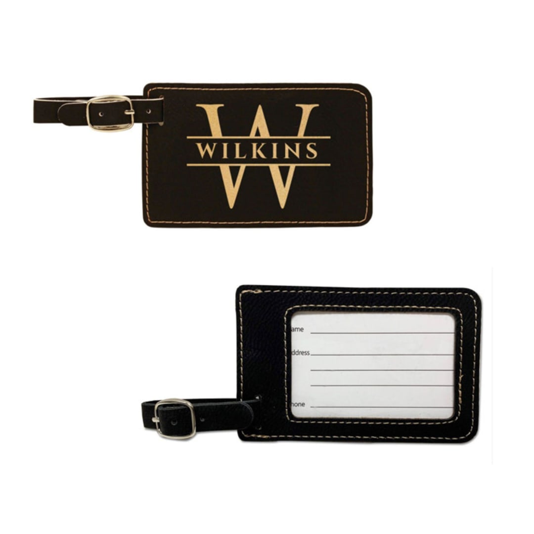 Custom Engraved Vegan Leather Luggage Tag Set of 2 Monogrammed
