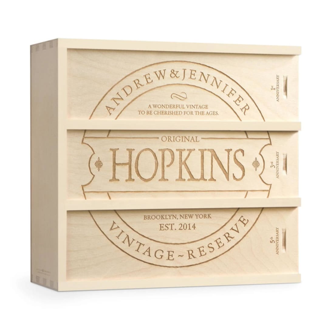 "Family Vintage - Personalized  Anniversary Wine Box" - Couple Gifts in natural by Artificer Wood Works