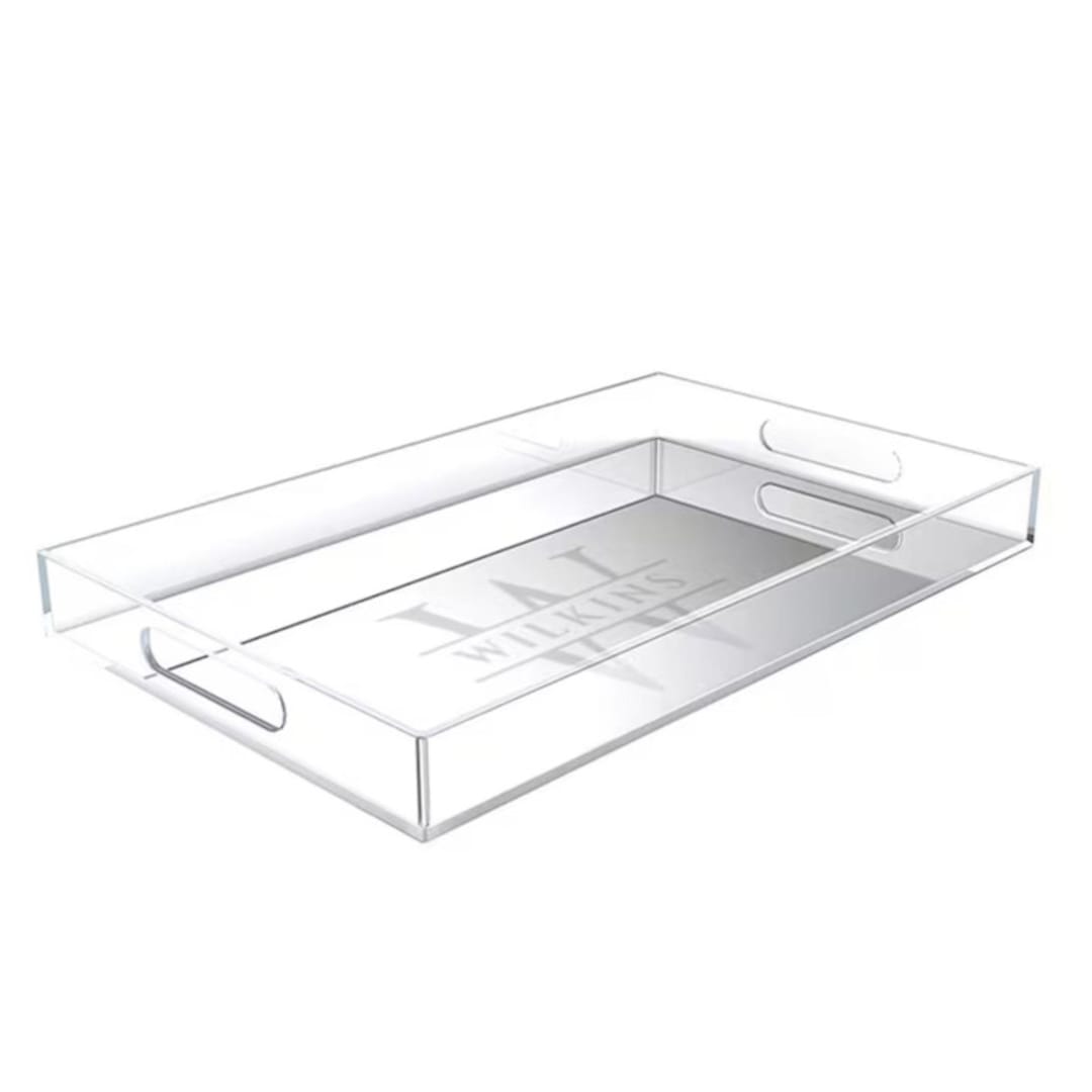 "Custom Engraved Acrylic Serving Tray Last Name Monogram" - Couple Gifts in clear by Papel Custom Design