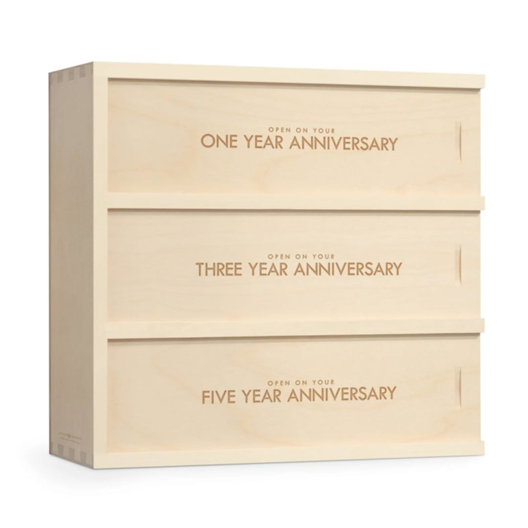 "Classic Trio - Anniversary Wine Box" - Couple Gifts in natural by Artificer Wood Works