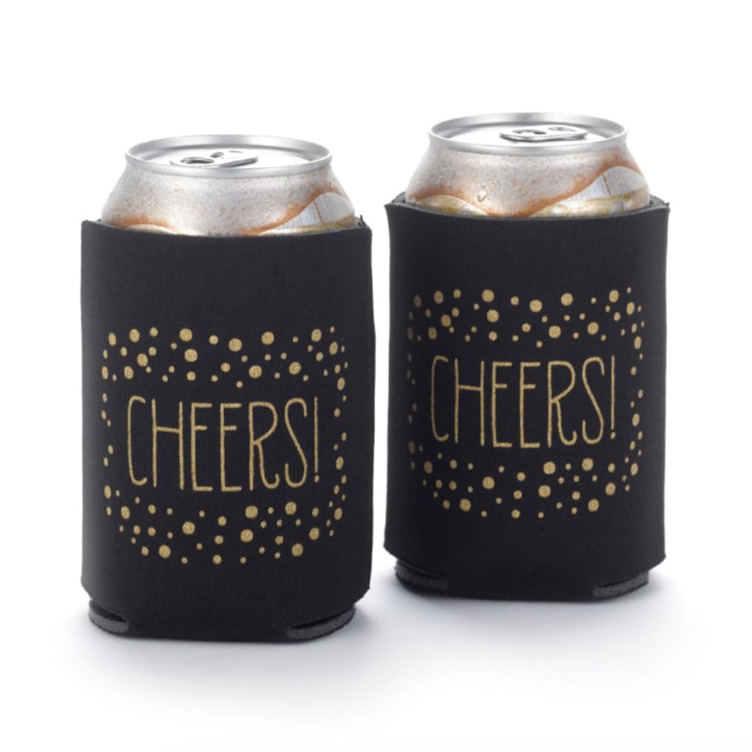 Gold Cheers Set of 2 Polka Dot Can Coolers