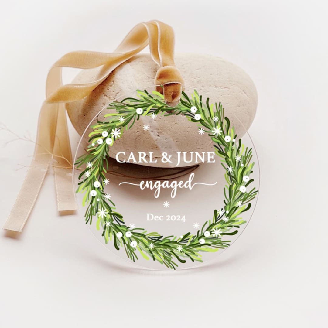 Personalized Acrylic Wreath Engaged Ornament, Set of 1