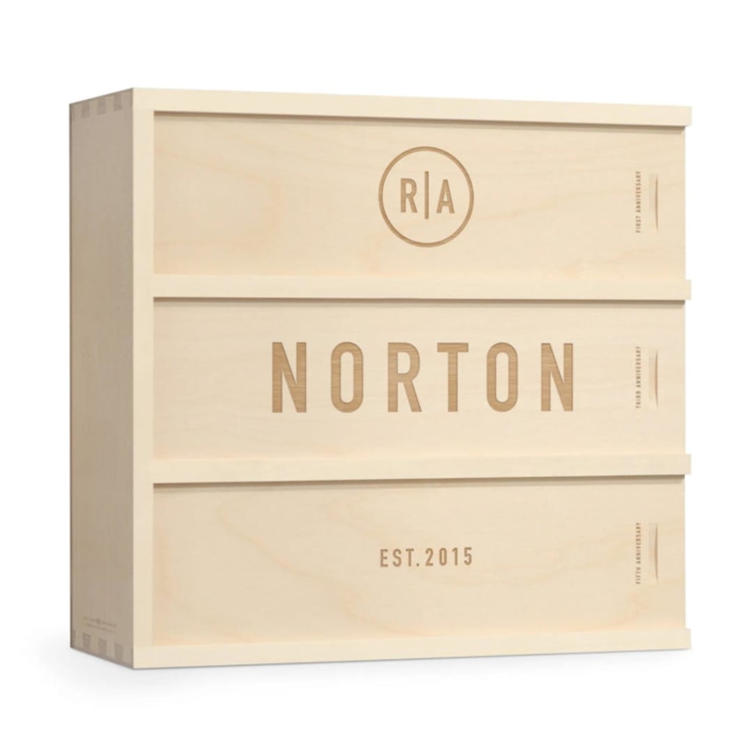 "Simple Vintage - Personalized Anniversary Wine Box" - Couple Gifts in natural by Artificer Wood Works