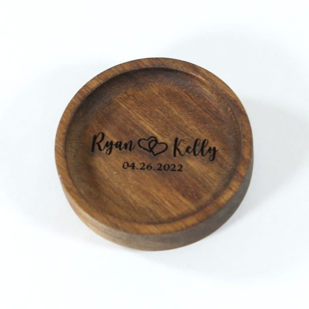 Personalized Wood Ring Dish - Hearts