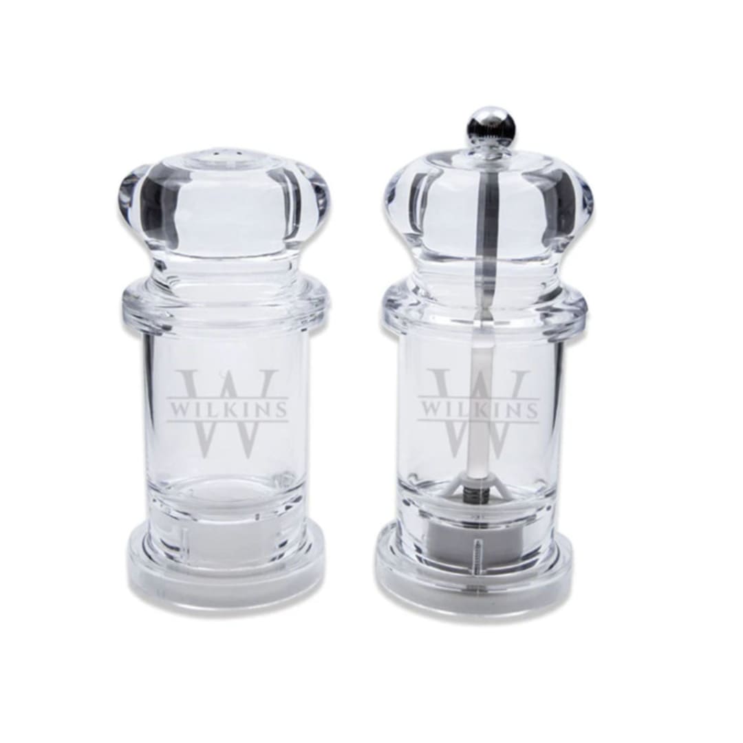 Custom Engraved Acrylic Salt Shaker & Pepper Mill Set