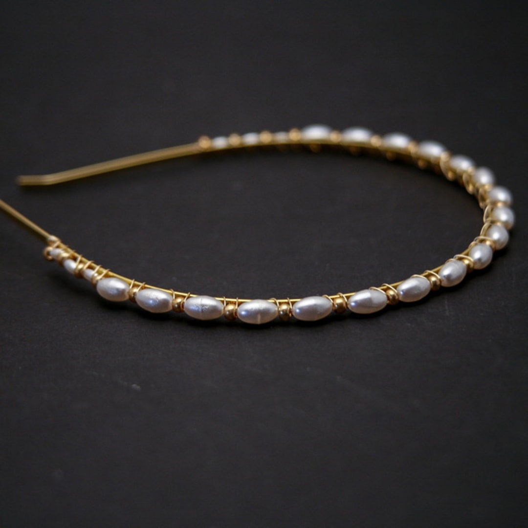 Pearl Headband with Gold Beads