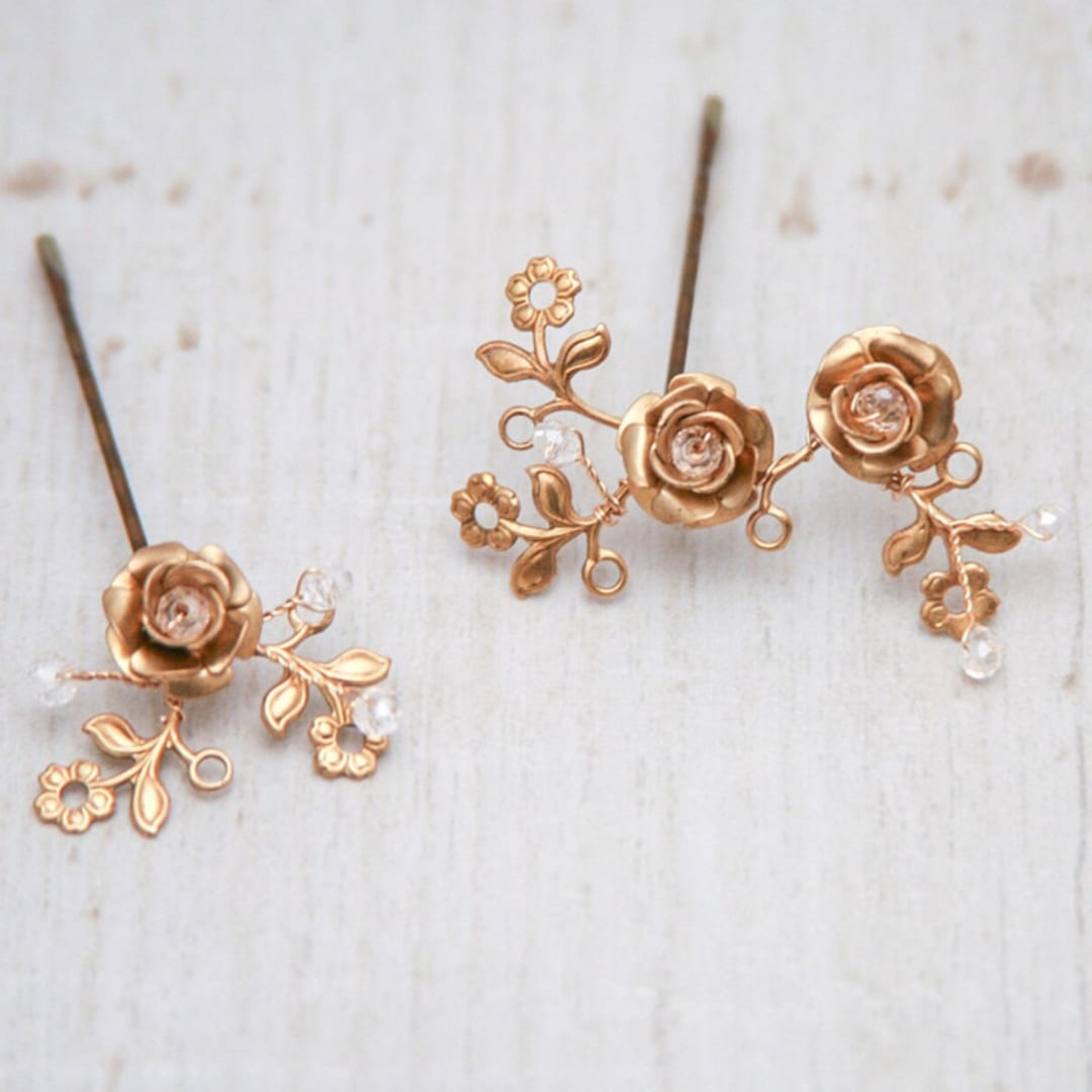 Set of Two Gold Flower Hair Bobbie Pins