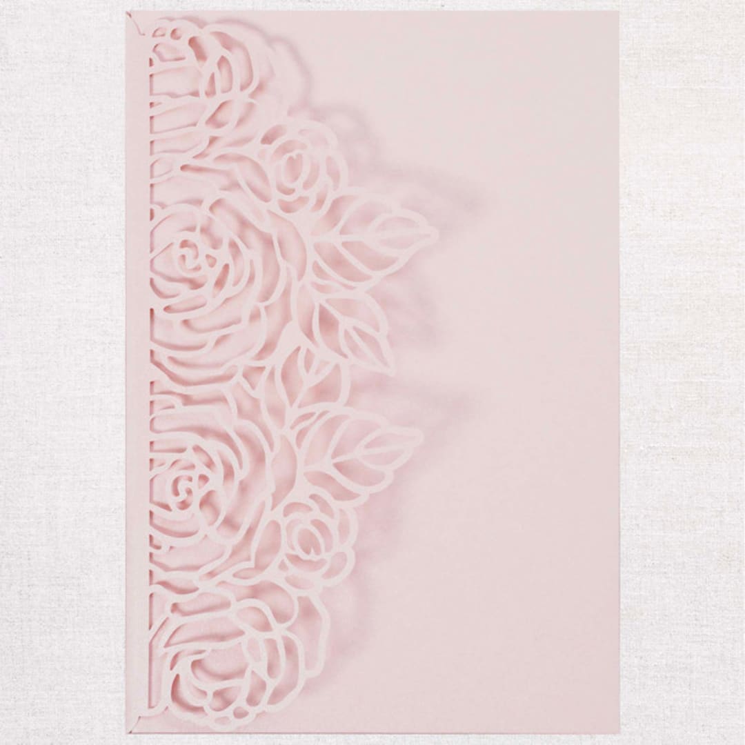 "Qty of 50 Custom Blush Shimmer Rose Detailed Wedding Invitation Pocket | Other Color Options Available" - Invitation Pockets in pink by Papel Custom Design