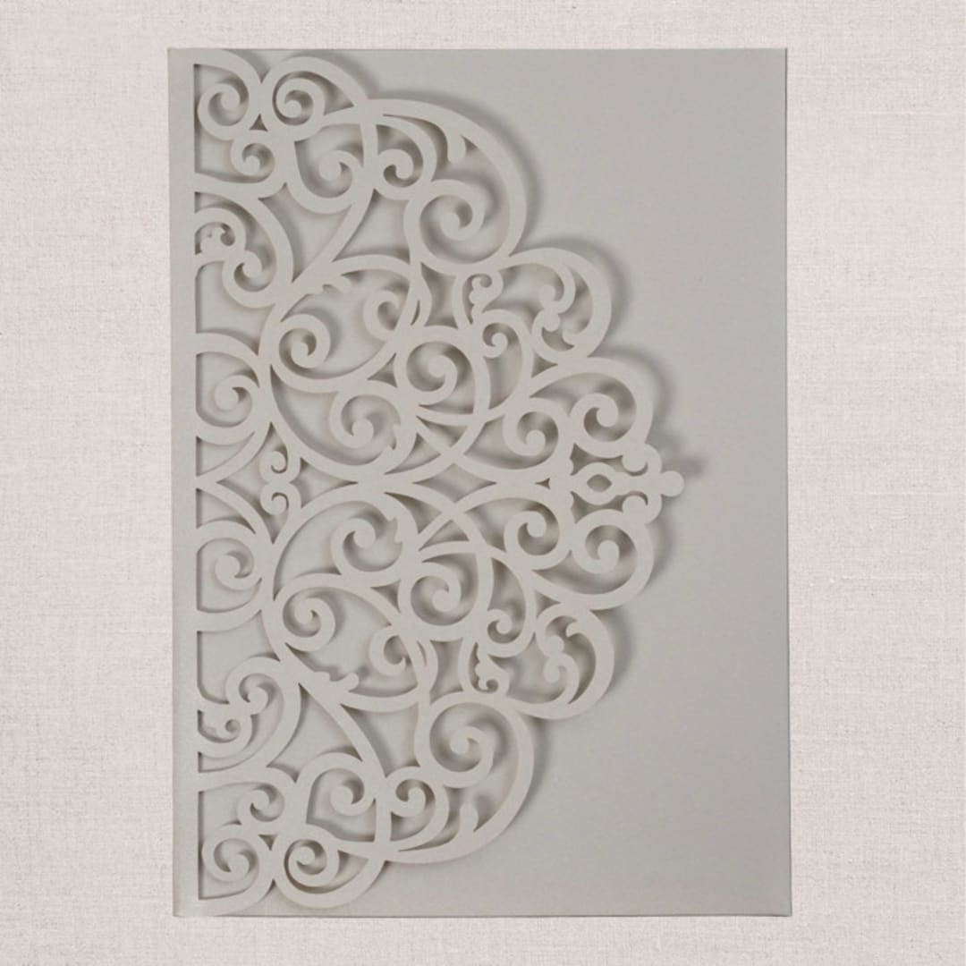 "Qty of 50 Custom Gorgous Open Lace Silver Shimmer Pocket | Other Color Options Available" - Invitation Pockets in gold by Papel Custom Design