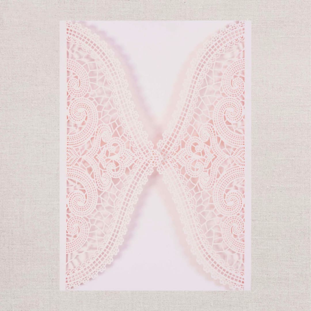 "Qty of 50 Custom Light Pink Matte (Textured) Chantilly Lace Invitation Pocket | Other Color Options Available" - Invitation Pockets in pink by Papel Custom Design