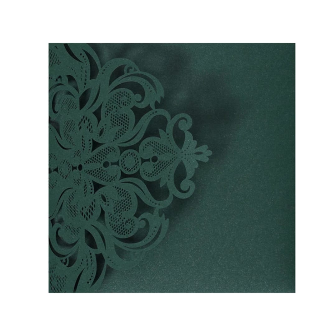 Qty of 50 Custom Classic Floral Tri-fold Emerald Shimmer Paper Laser Cut | Other Color Options Available