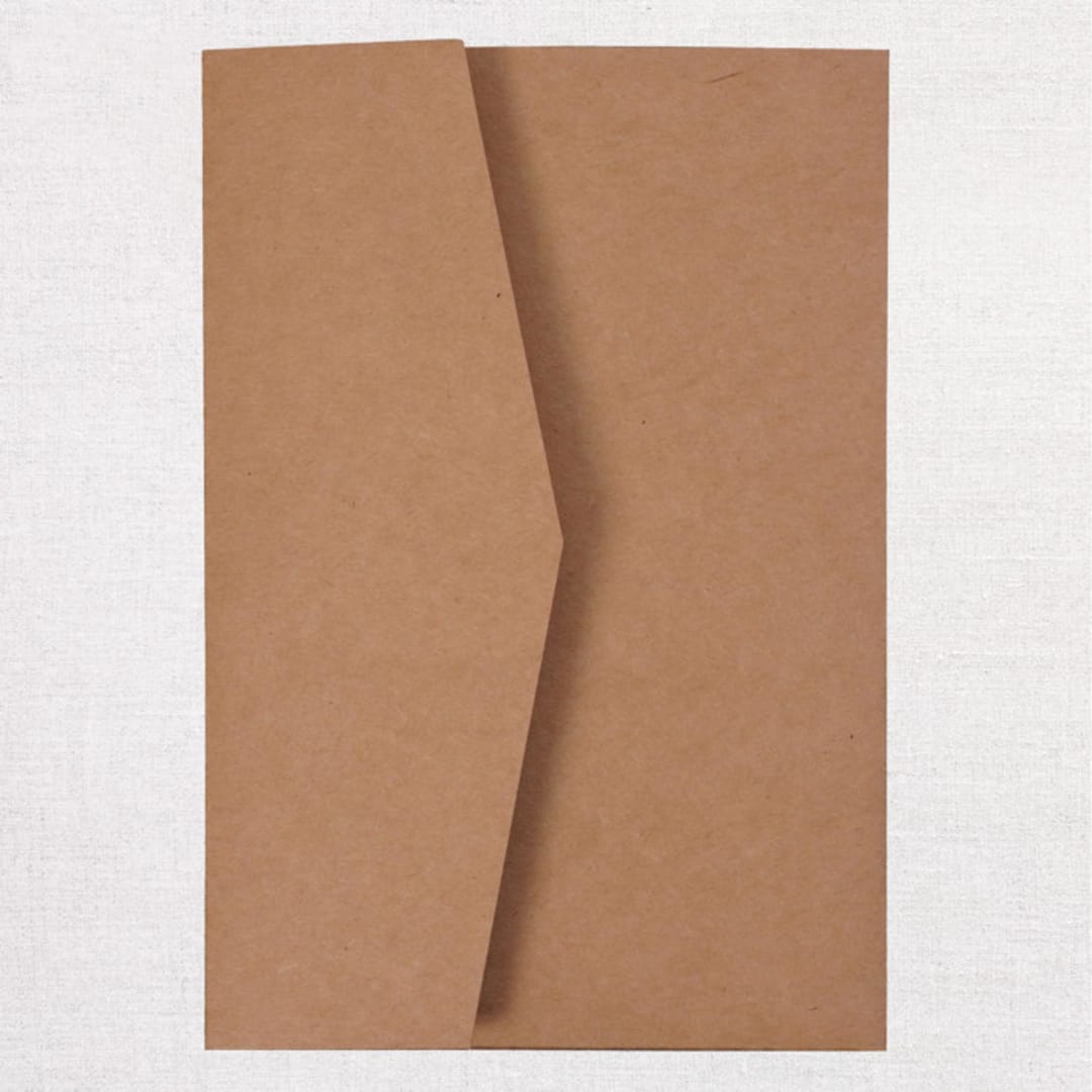 "Qty of 50 Custom Dark Kraft Matte Simply Elegant Tri-fold Pocket with Mailing Envelopes" - Invitation Pockets in brown by Papel Custom Design
