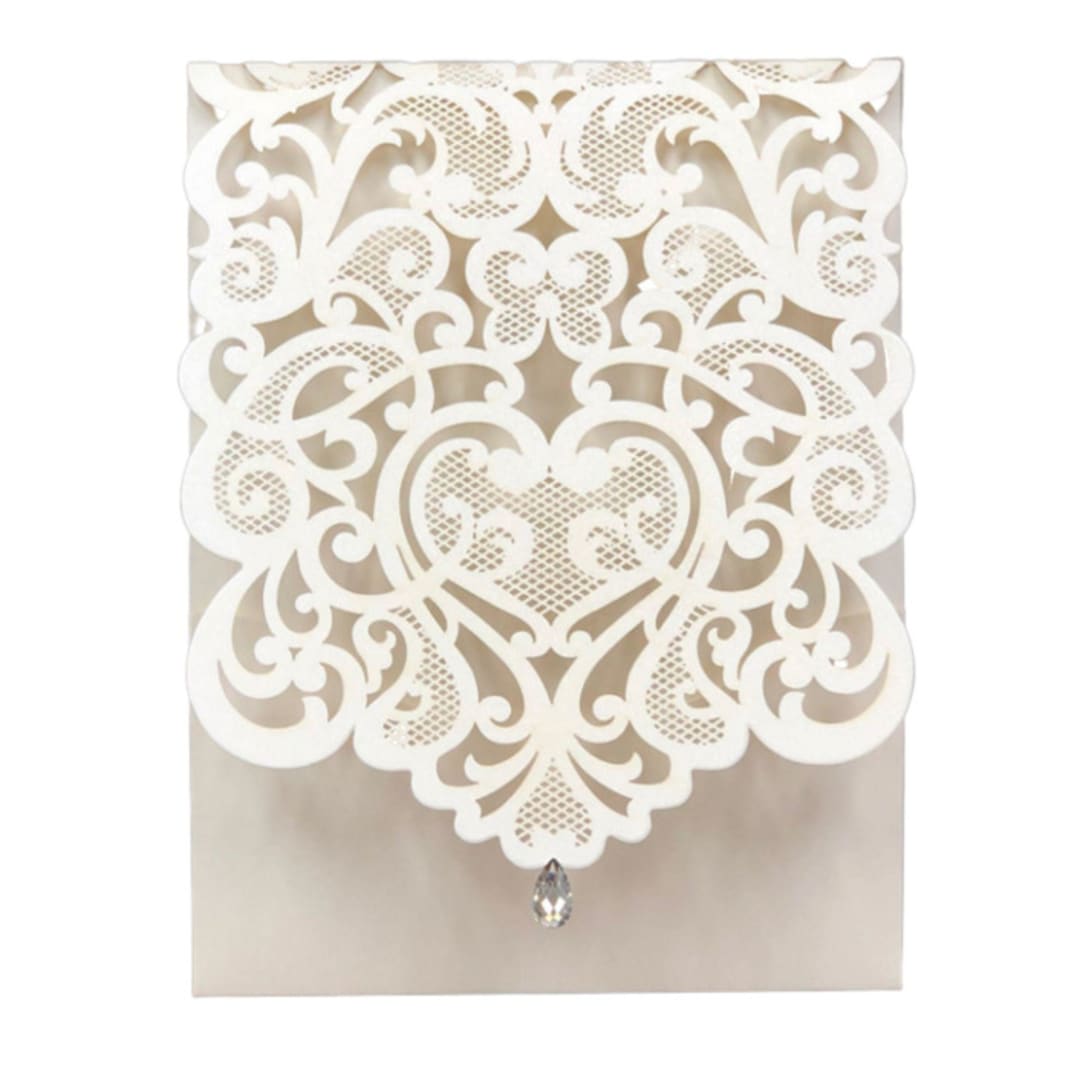 "Qty of 50 Ivory Shimmer Exquisite Laser Cut Pocket" - Invitation Pockets in white by Papel Custom Design