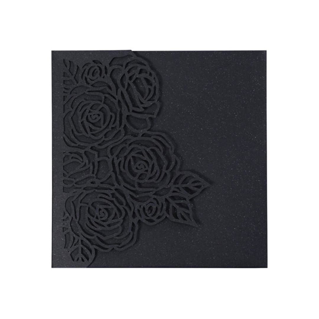 Qty of 50 Custom Black Irridescent Shimmer Rose Design Blush Square Tri-fold Laser Cut | Other Color Options Available