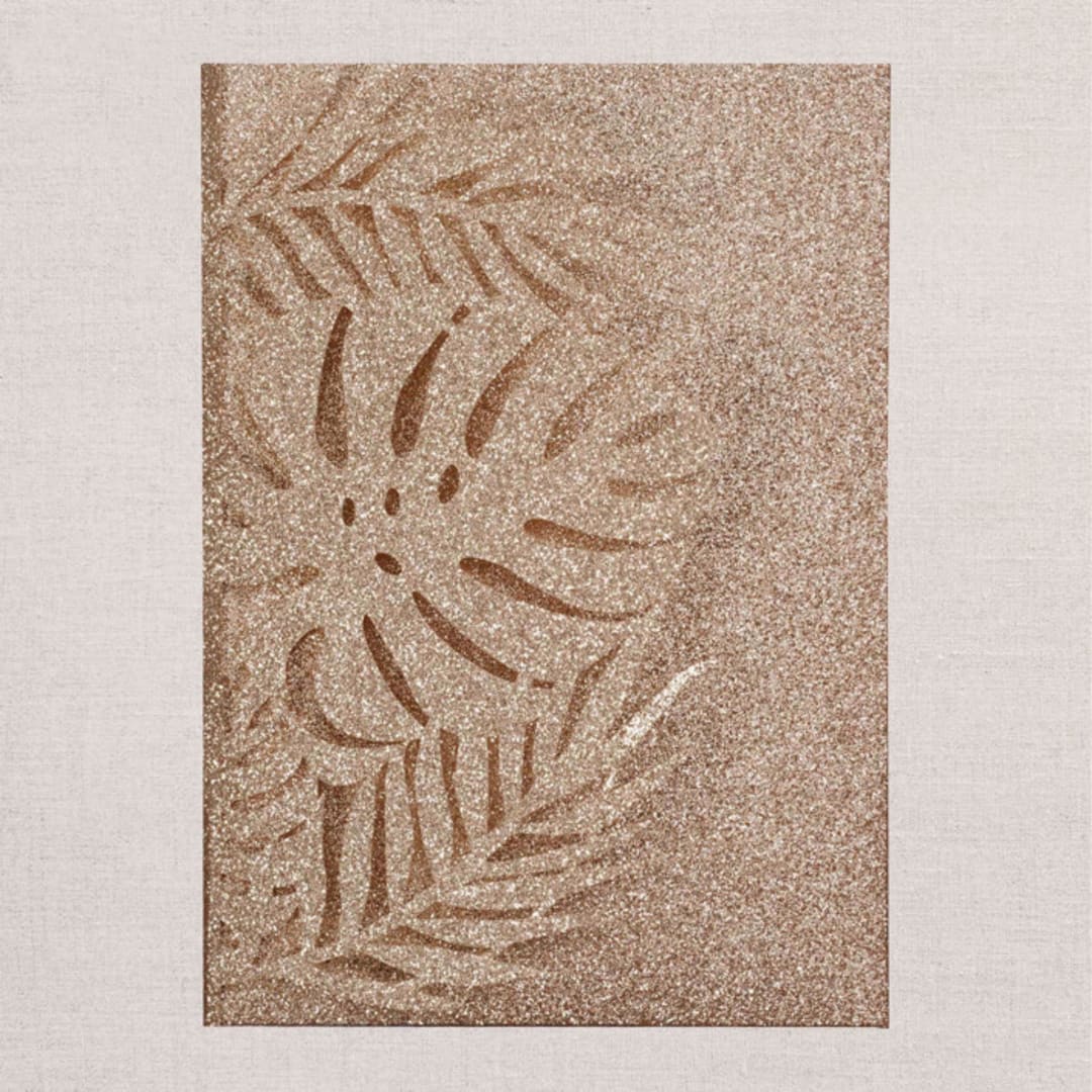 "Qty of 50 Custom Rose Gold Glitter Tropical Leaf Lasercut Pocket | Other Color Options Available" - Invitation Pockets in gold by Papel Custom Design