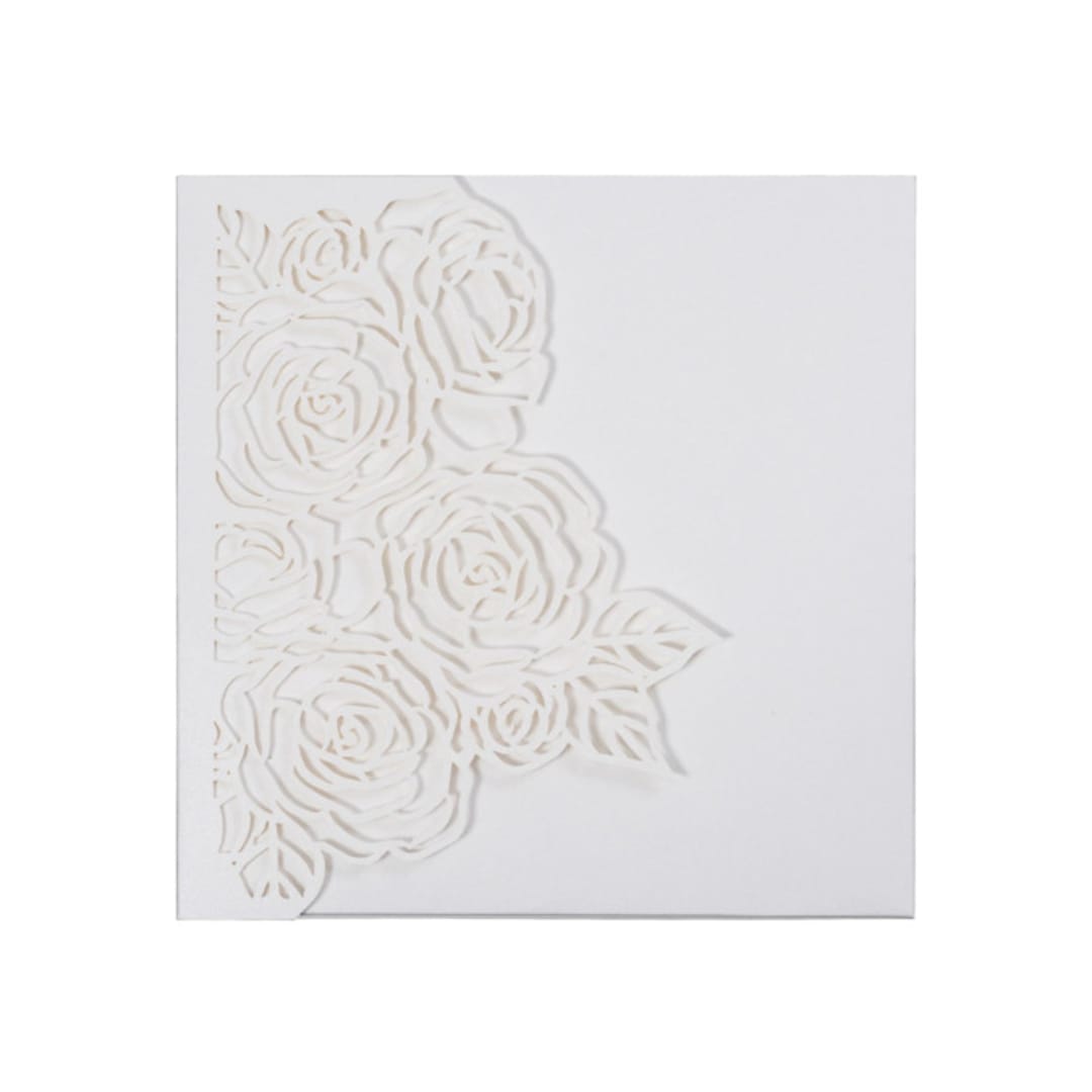 Qty of 50 Ivory Shimmer Rose Design Blush Square Tri-fold Laser Cut | Other Color Options Available