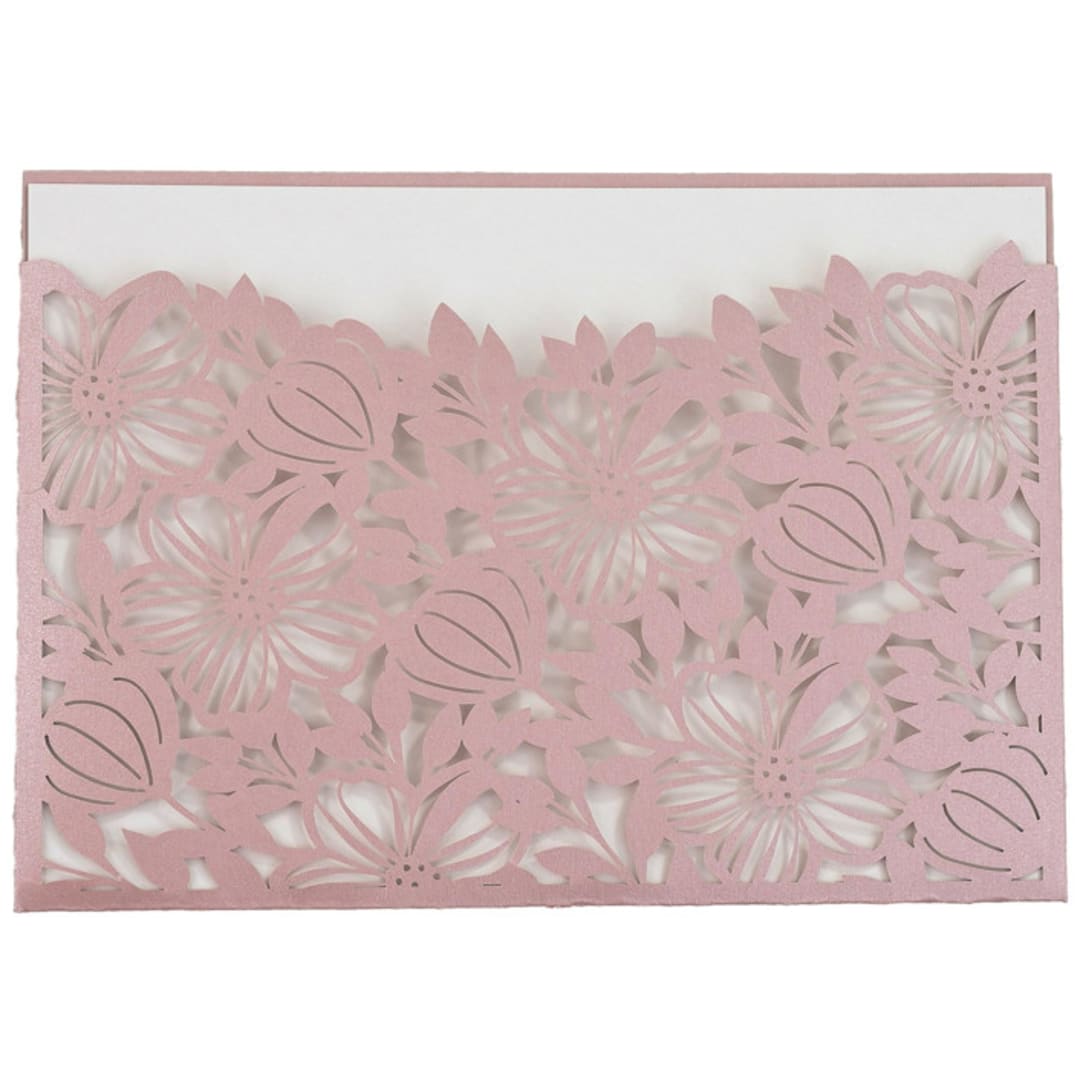 "Floral Laser Cut Invitation Pocket for 5x7 Card | Set of 10 | Envelopes Included" - Invitation Pockets in pink by Self Stationery