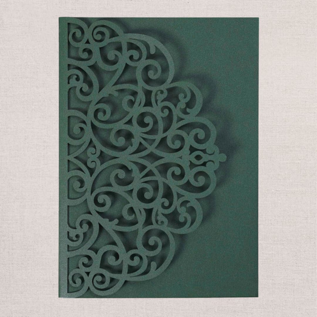 "Qty of 50 Custom Gorgous Open Lace Emerald Shimmer Pocket | Other Color Options Available" - Invitation Pockets in green by Papel Custom Design