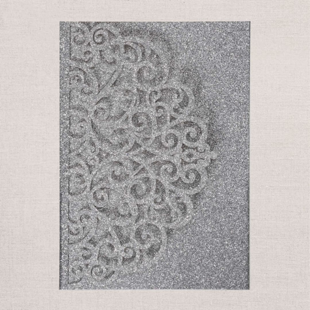 "Qty of 50 Custom Gorgous Open Lace Silver Glitter Pocket | Other Color Options Available" - Invitation Pockets in silver by Papel Custom Design