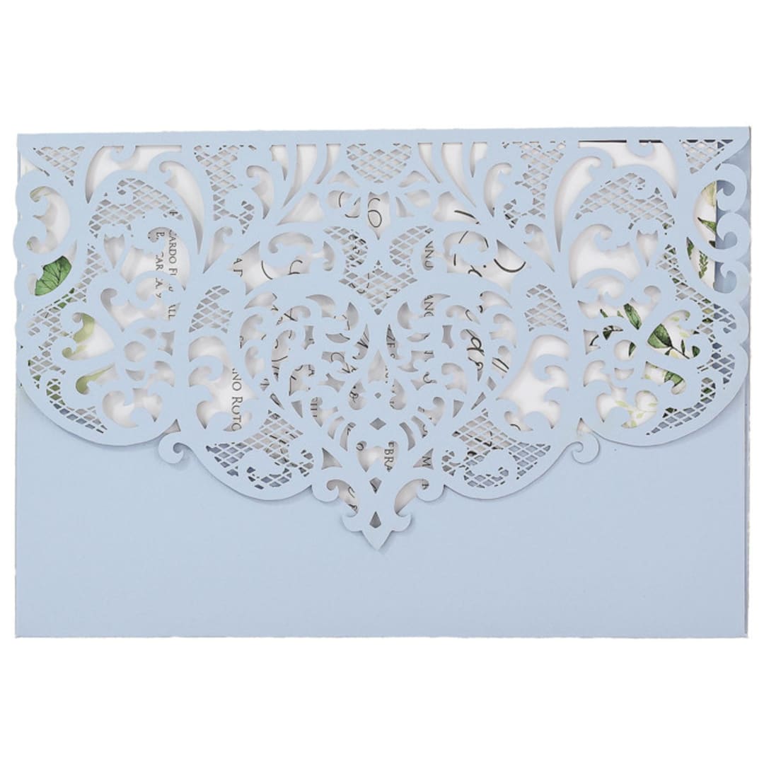 "Laser Cut Lace Invitation Pocket for 5x7 Card | Set of 10 | Envelopes Included" - Invitation Pockets in blue by Self Stationery