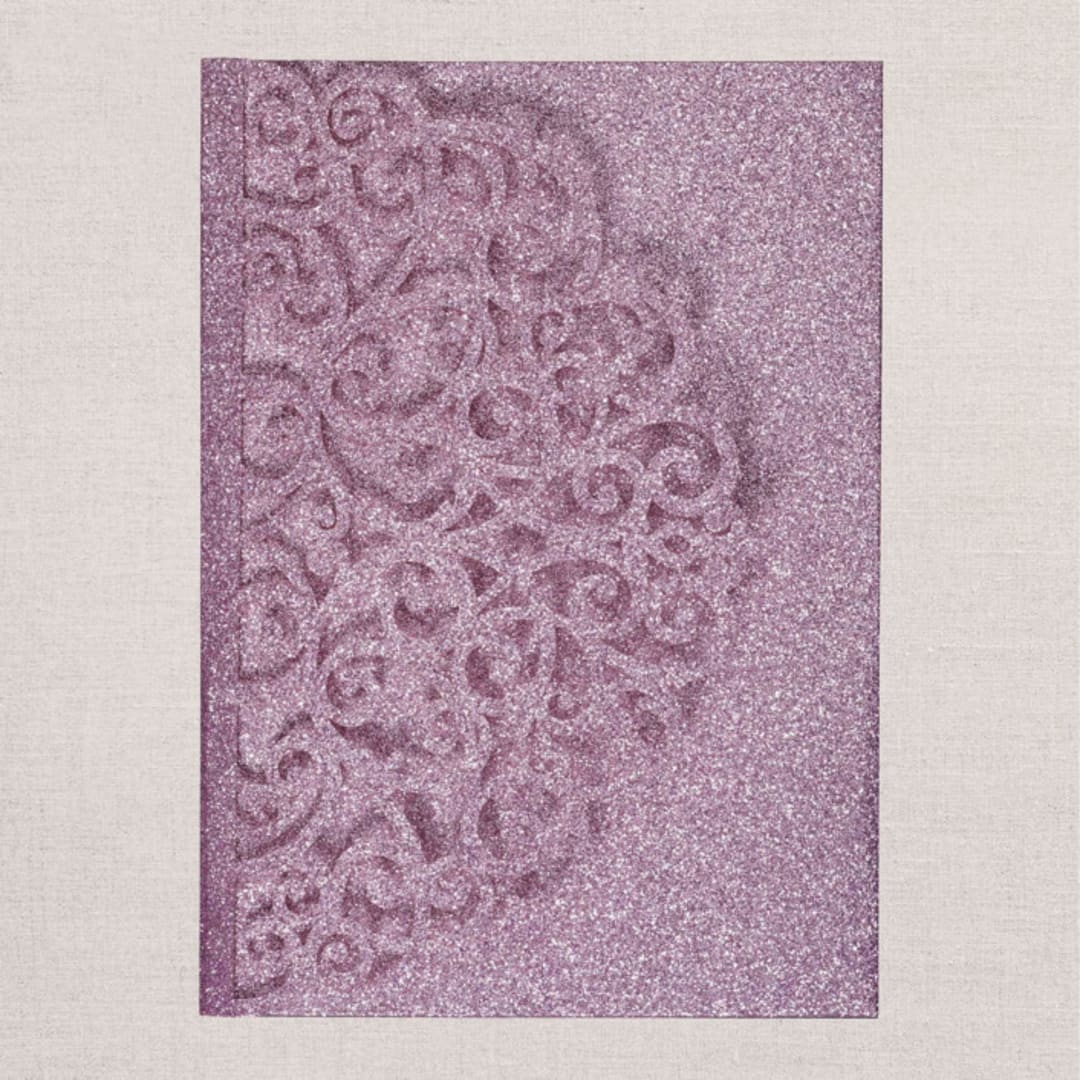 "Qty of 50 Custom Gorgous Open Lace Mauve Glitter Pocket | Other Color Options Available" - Invitation Pockets in purple by Papel Custom Design