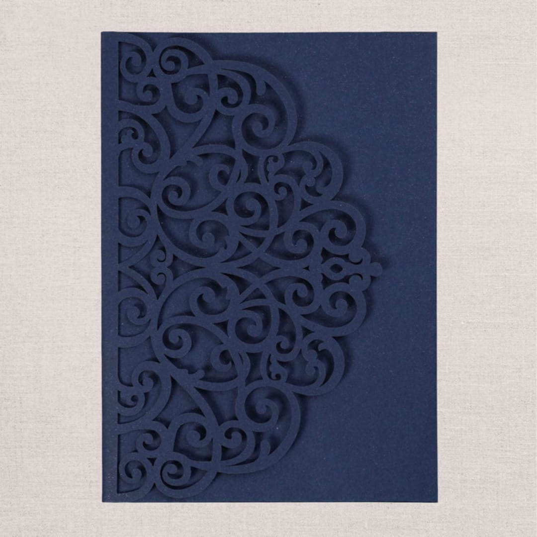 "Qty of 50 Gorgous Open Lace Navy Irridescent Shimmer Pocket | Other Color Options Available" - Invitation Pockets in blue by Papel Custom Design