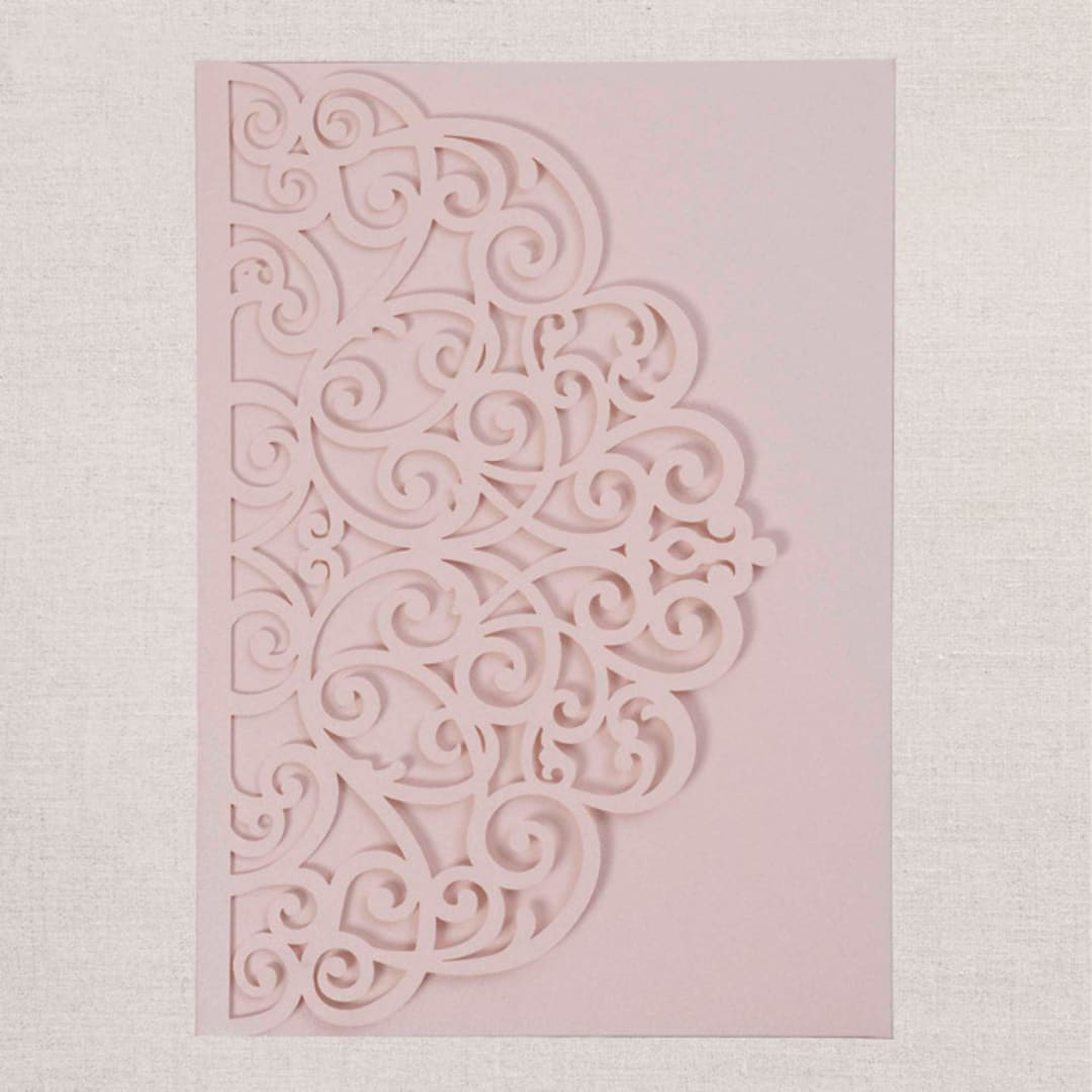 "Qty of 50 Custom Gorgous Open Lace Blush Shimmer Pocket | Other Color Options Available" - Invitation Pockets in gray by Papel Custom Design